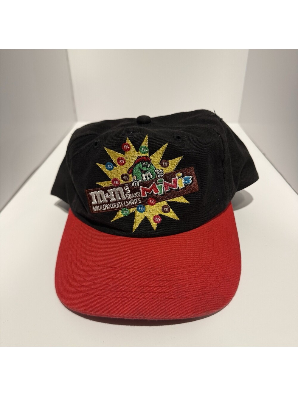 Vintage 90s M&Ms Minis Candy Hat Promo Red Black Snapback Cap Mars Inc Licensed
